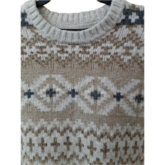 Vintage American Eagle XS Cotton Fairisle Sweater in Neutral Tan Colors - Picture 2 of 6